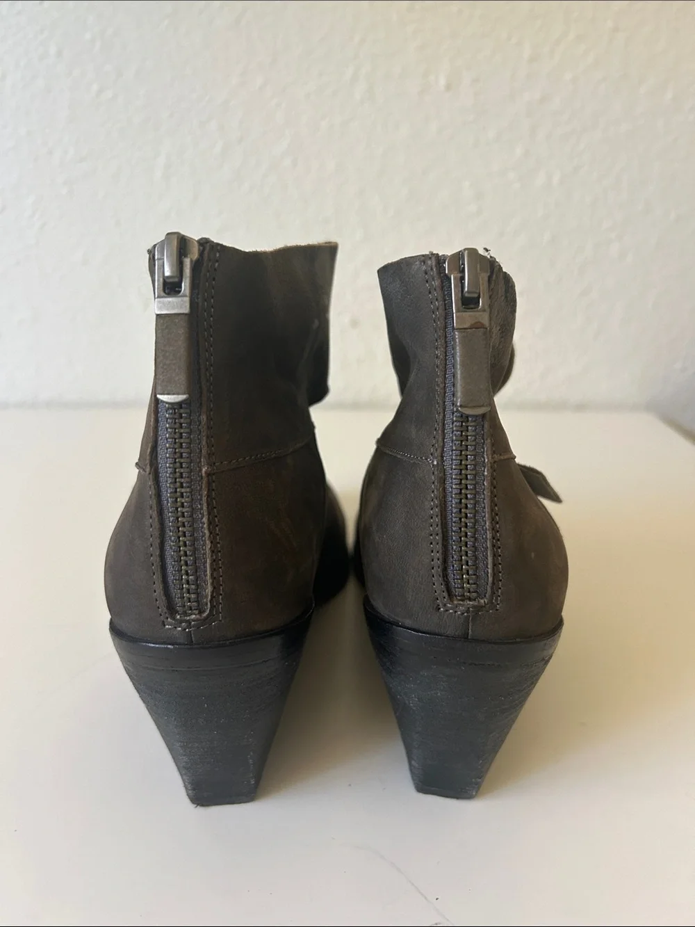 Eileen Fisher Taupe-Brown Leather Ankle Booties with Side Strap